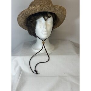 Scala Collection Natural Fiber Hat Leather Chin Strap Packable Medium Size
